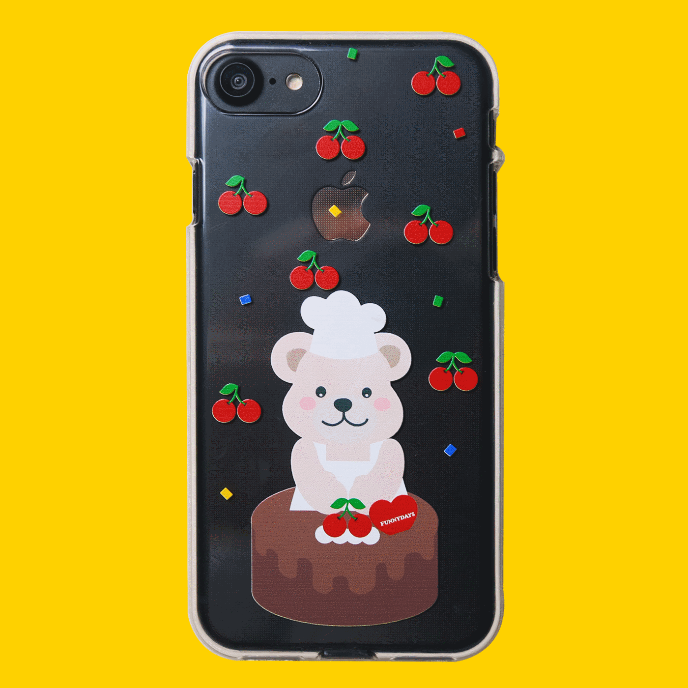 체리 케이크 곰돌이 요리사 투명 젤리 휴대폰 케이스 전기종용